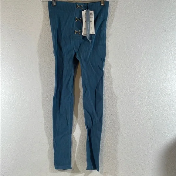 Zara SEAMLESS HIGH WAIST LEGGINGS WITH HOOK-AND-EYE FASTENINGS BLUE XS/S NEW - Picture 4 of 16
